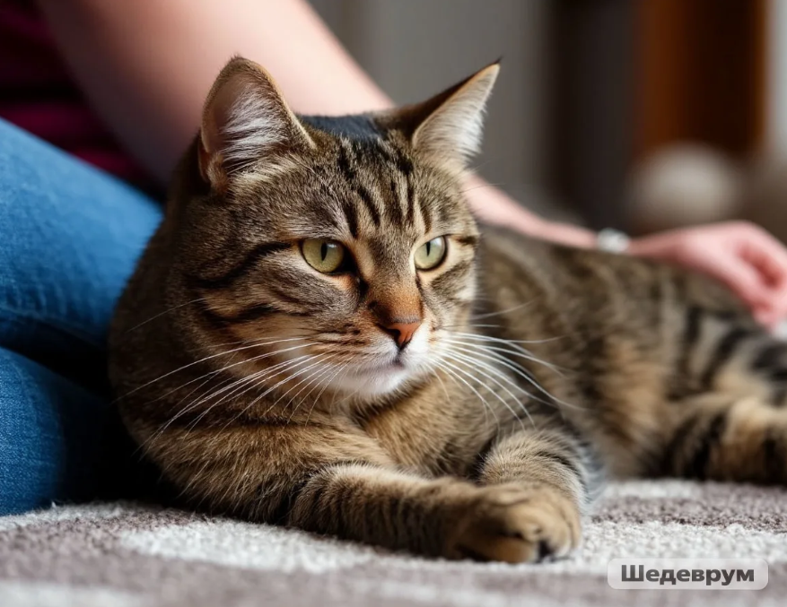 Alt: кошка дома с хозяином